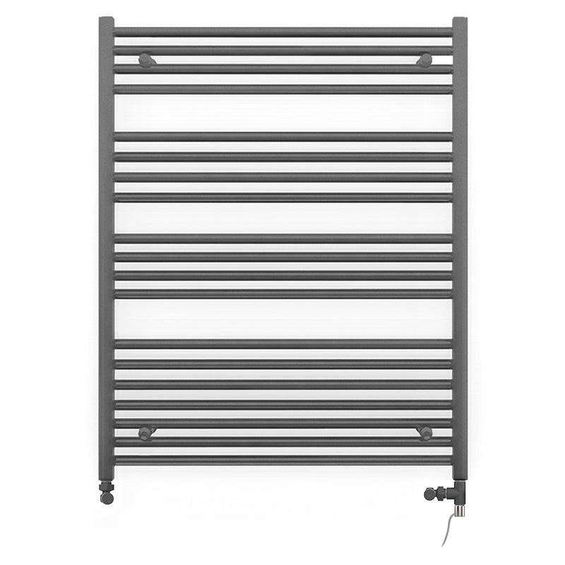 Dual Fuel 700mm x 1000mm Straight Anthracite Grey Heated Towel Rail - (incl. Valves + Electric Heating Kit)