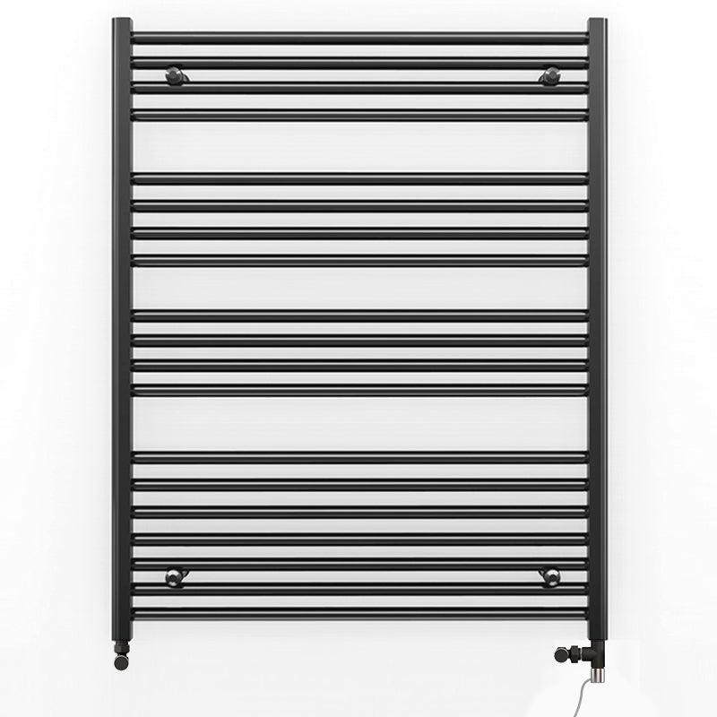 Dual Fuel 700mm x 1000mm Straight Matt Matt Black Heated Towel Rail - (incl. Valves + Electric Heating Kit)