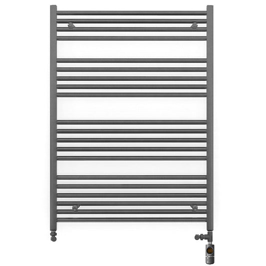 Dual Fuel 700mm x 1200mm Straight Anthracite Grey Heated Towel Rail - (incl. Valves + Electric Heating Kit)