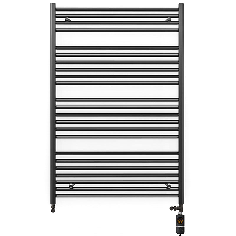Dual Fuel 700mm x 1200mm Straight Matt Matt Black Heated Towel Rail - (incl. Valves + Electric Heating Kit)