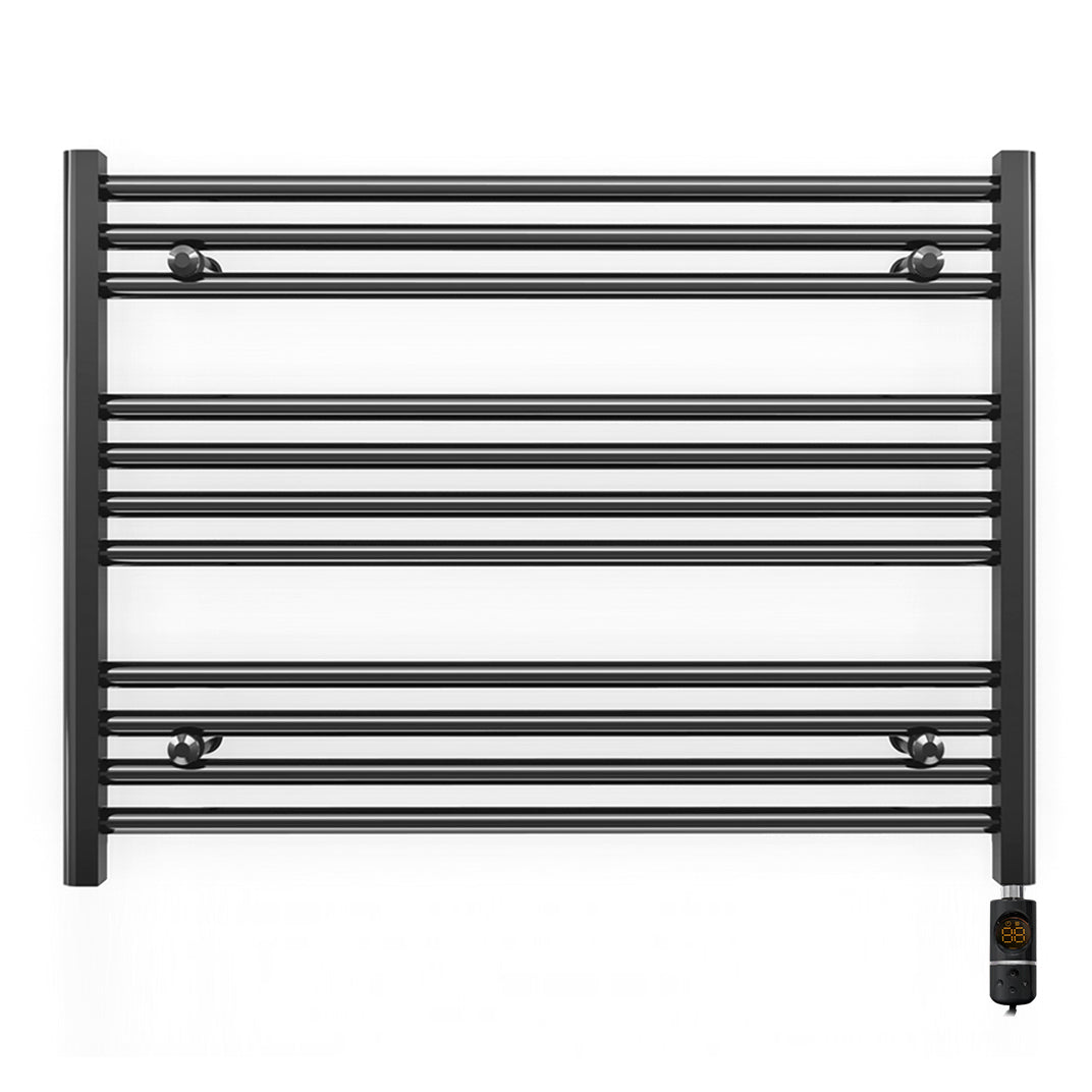 900mm x 600mm Straight Matt Black Electric Pre-Filled Heated Towel Rail Radiator