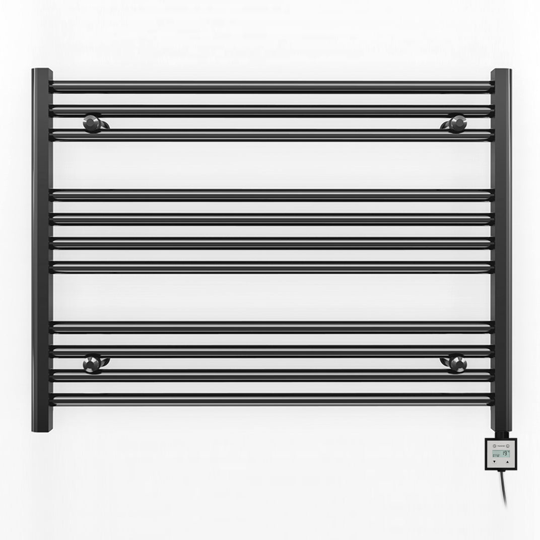 900mm x 600mm Straight Matt Black Electric Pre-Filled Heated Towel Rail Radiator