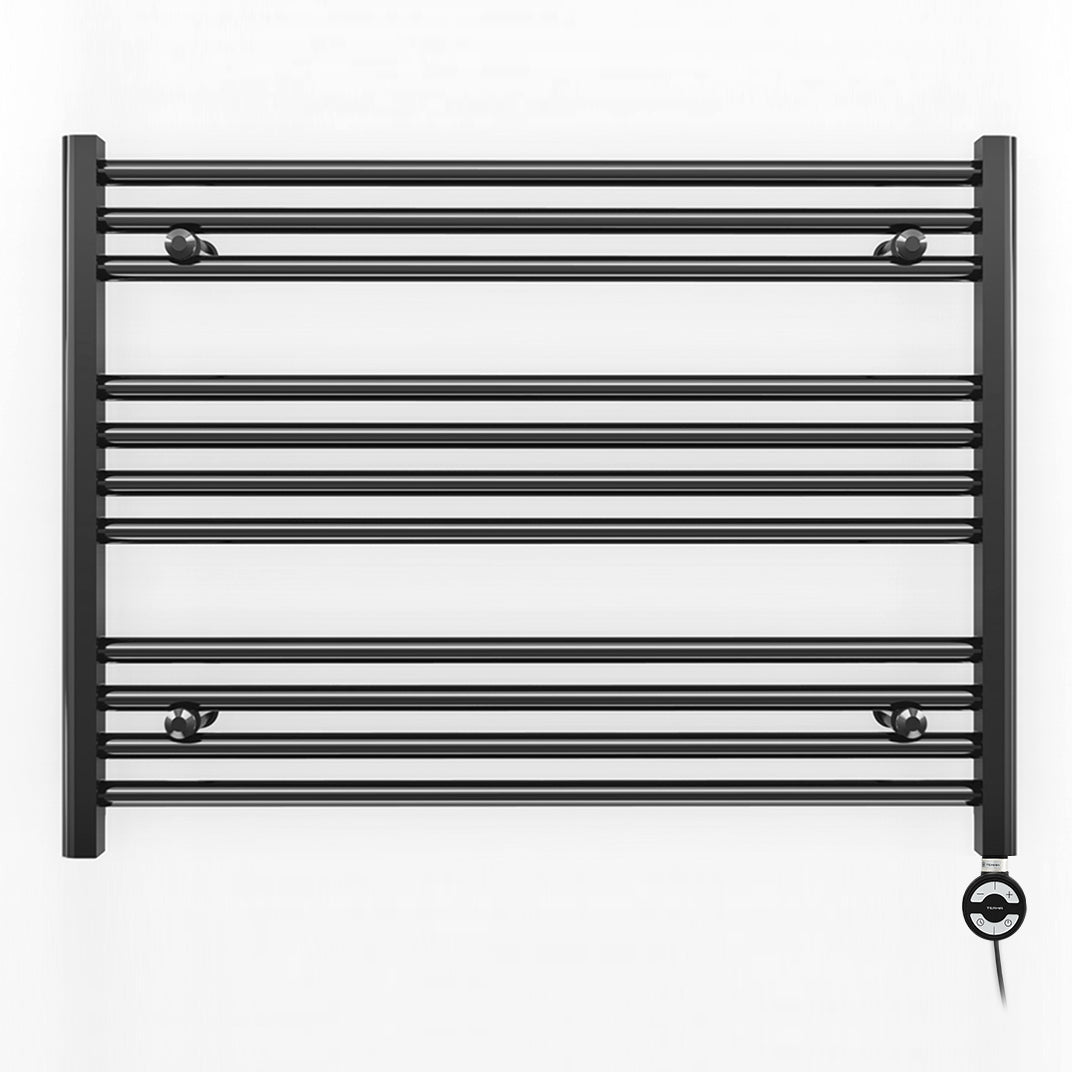 900mm x 600mm Straight Matt Black Electric Pre-Filled Heated Towel Rail Radiator