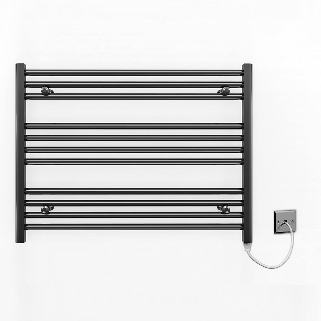 800mm x 600mm Straight Matt Black Electric Pre-Filled Heated Towel Rail Radiator