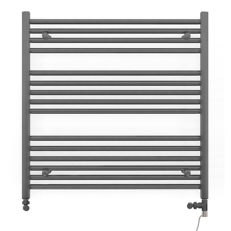 Dual Fuel 700mm x 800mm  Straight  Anthracite Grey  Heated Towel Rail - (incl. Valves + Electric Heating Kit)