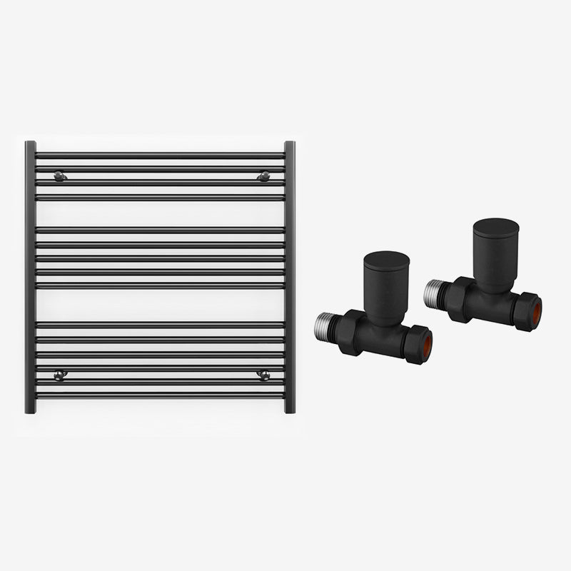 800mm x 800mm Straight Matt Black Heated Towel Rail Radiator