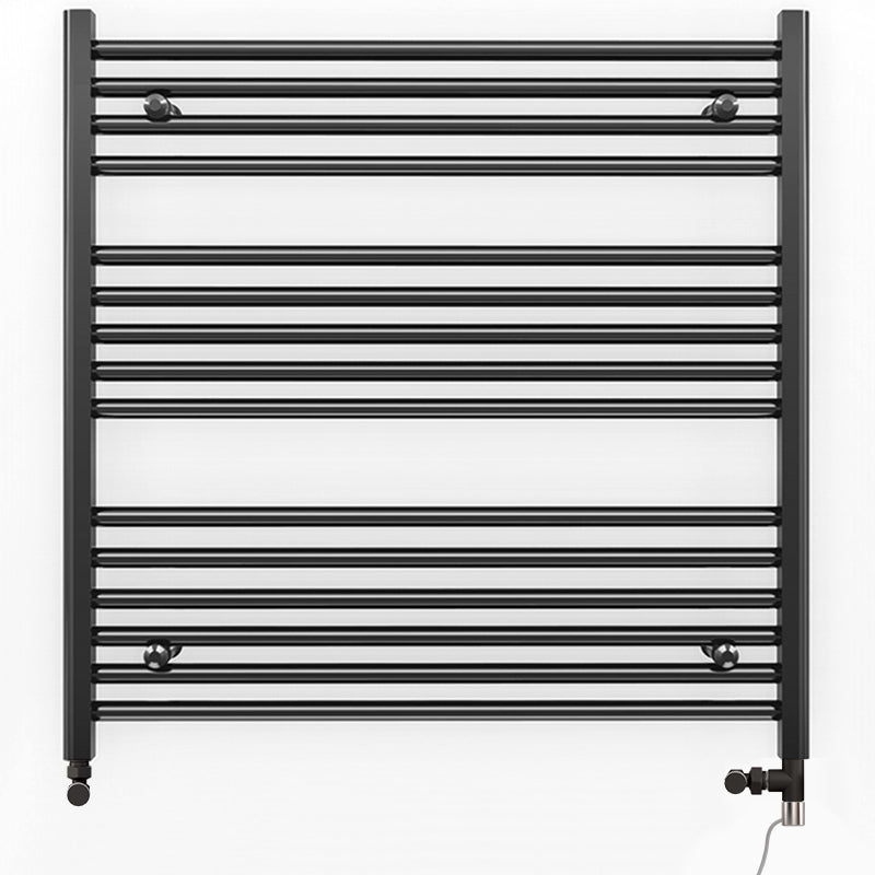Dual Fuel 700mm x 800mm Straight Matt Matt Black Heated Towel Rail - (incl. Valves + Electric Heating Kit)