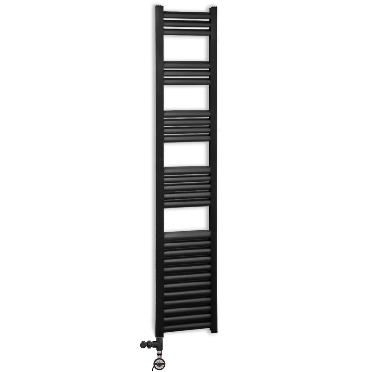 Dual Fuel 300mm Wide Accuro Korle Matt Black Heated Towel Rail Radiator