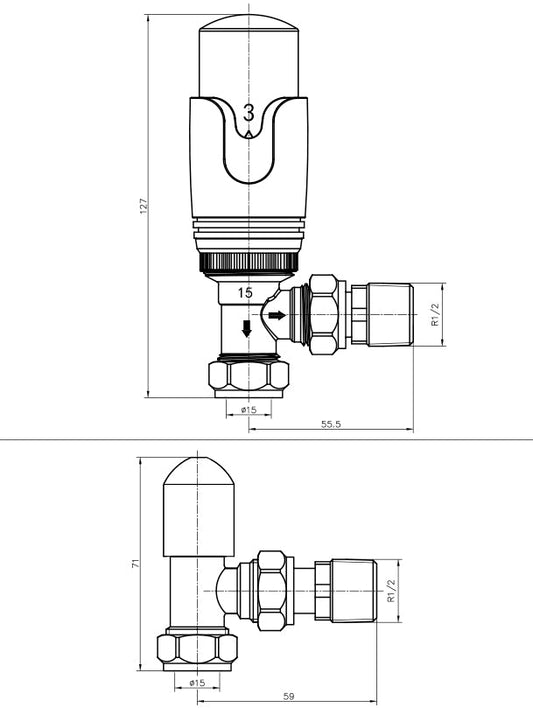10mm Modern Gold Angled Thermostatic Radiator Valves (Pair)