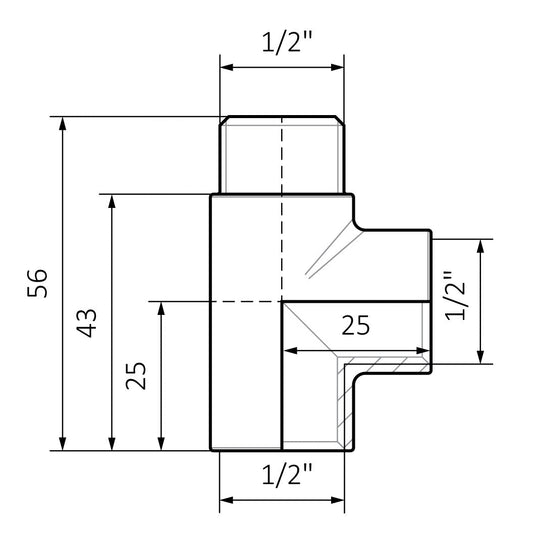 Gold Dual Fuel T Piece Connector for Towel Rail Heating Element