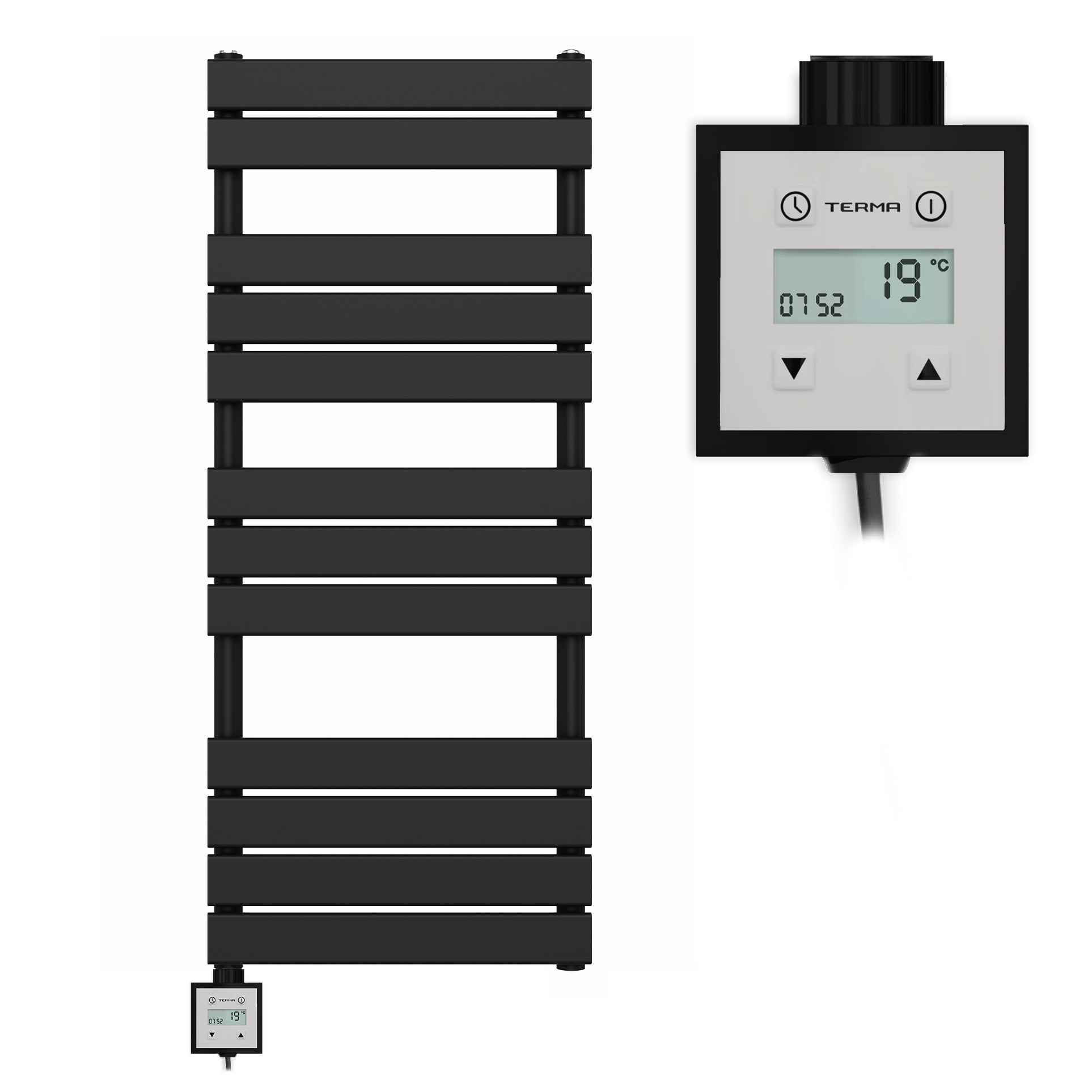 500mm Wide  x 1200mm Matt Black Designer Bathroom Electric Heated Panel Towel Rail Radiator