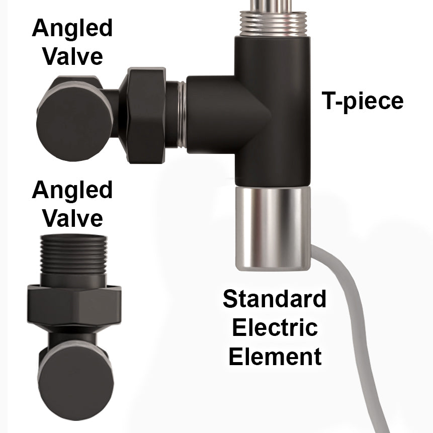 Small Dual Fuel 550mm x 900mm Straight Matt Matt Black Heated Towel Rail - (incl. Valves + Electric Heating Kit)