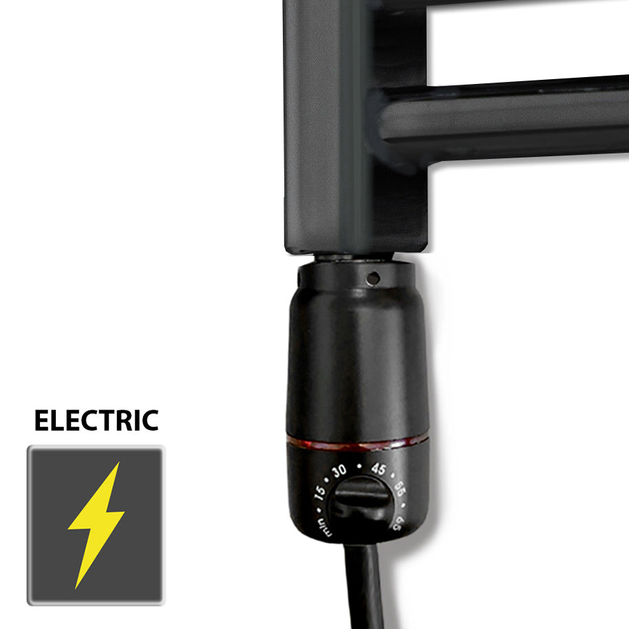 Small 500mm x 800mm Straight Matt Black Electric Pre-Filled Heated Towel Rail Radiator