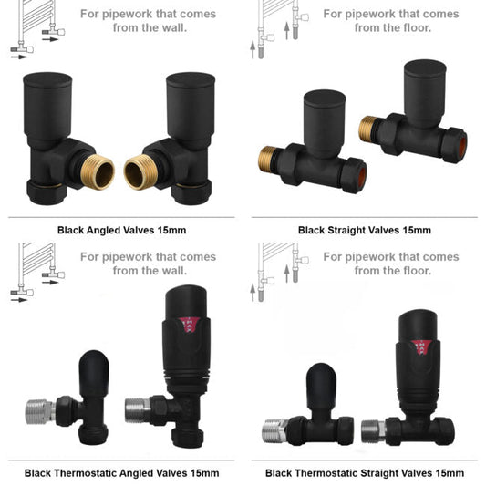 450mm x 1200mm Curved Matt Black Heated Towel Rail Radiator