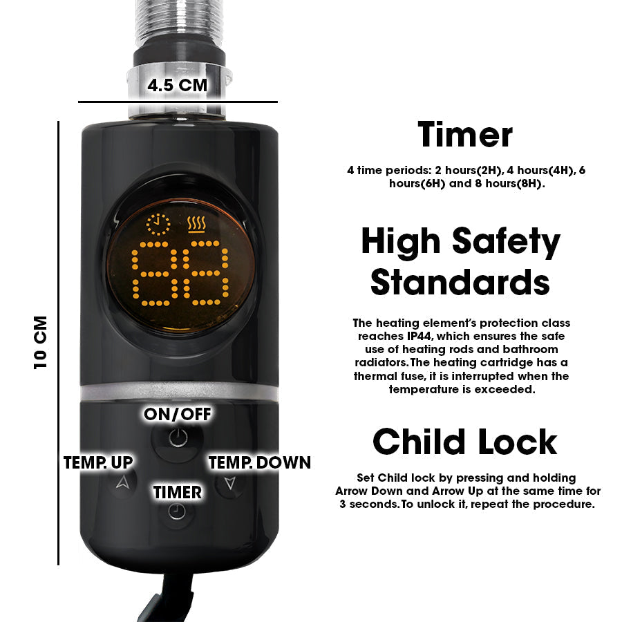 Small Dual Fuel 450mm x 800mm Matt Matt Black Curved Heated Towel Rail - (incl. Valves + Electric Heating Kit)