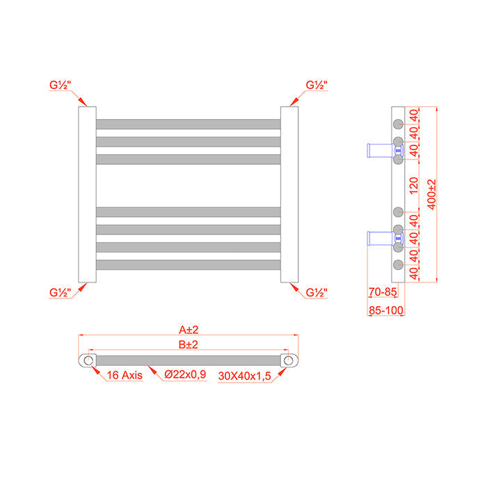 technical drawing radiator 400mm
