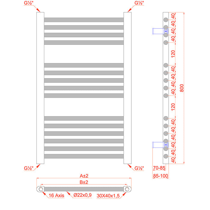 technical drawing radiator 800mm