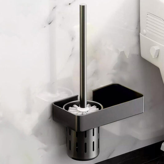 Black & Gray Toilet Brush Holder with Metal Bowl for Bathroom