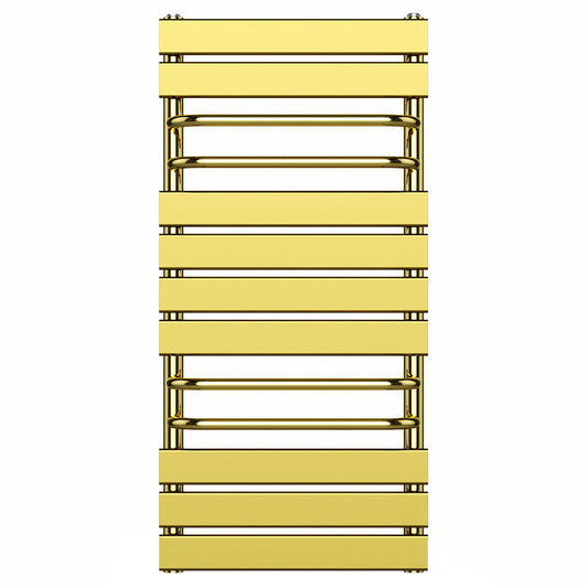500x1000mm Designer Flat Gold Heated Towel Rail Radiator with Towel Holders