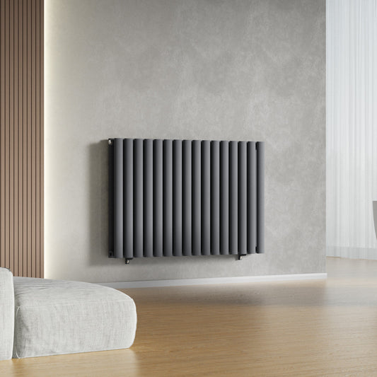 Designer 960mm x 600mm Anthracite Gray Horizontal Double Column Radiator, 4147 BTU