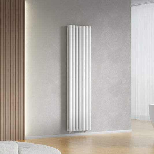 Designer 420mm x 1600mm White Vertical Double Column Radiator, 4607 BTU
