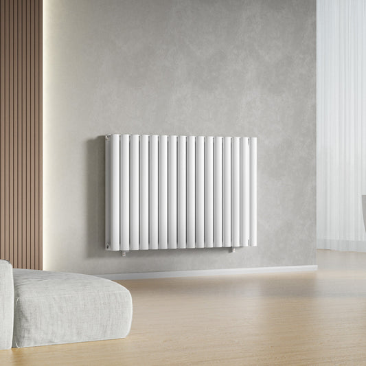 Designer 960mm x 600mm White Horizontal Double Column Radiator, 4147 BTU