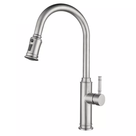Stainless Steel Kitchen Faucet 360 Flexible Pull Out Hose Dual Spray Chrome Tap Mixer Model KPY-38216