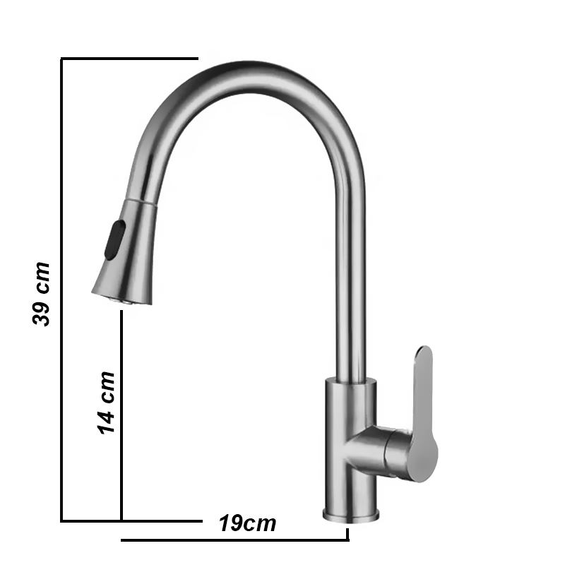 Stainless Steel Kitchen Faucet 360 Flexible Pull Out Hose Dual Spray Chrome Tap Mixer Model KPY-30210