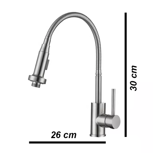 Stainless Steel Kitchen Faucet 360 Flexible Pull Out Hose Dual Spray Chrome Tap Mixer Model KPY-30209