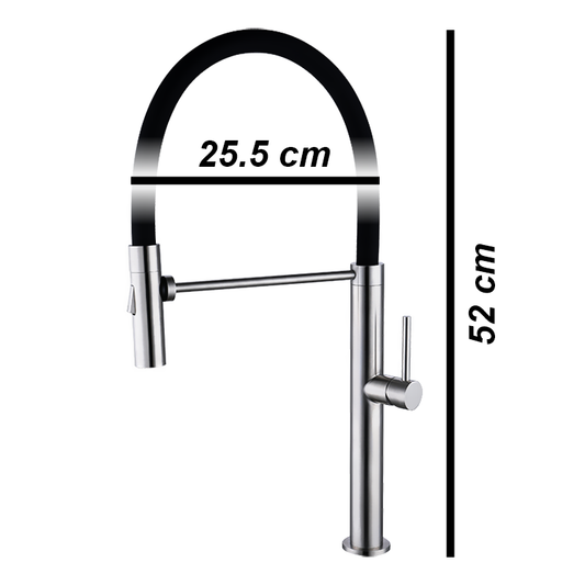 Stainless Steel Kitchen Faucet 360 Flexible Bendable Swivel Dual Spray Chrome Tap Mixer Black Hose Model KPY-3133