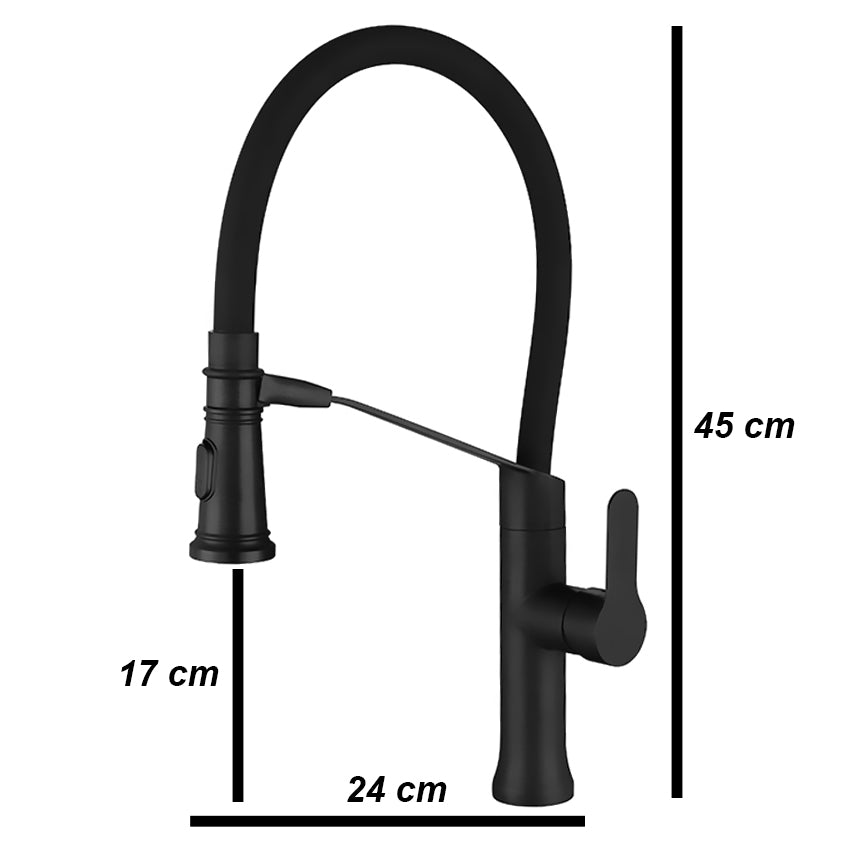Stainless Steel Kitchen Faucet 360 Flexible Bendable Swivel Dual Spray Black Tap Mixer Model KPY-3155