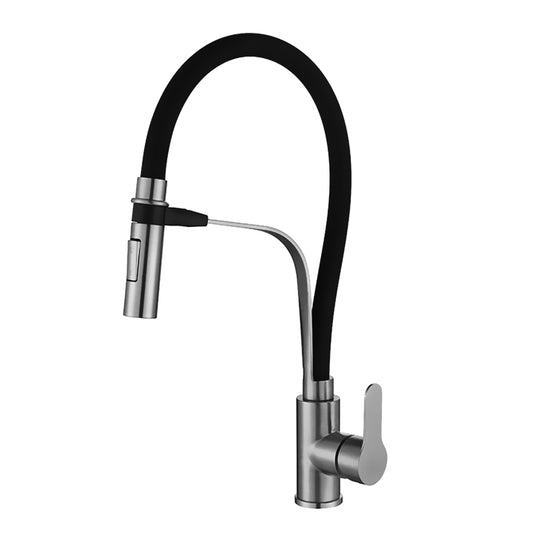 Stainless Steel Kitchen Faucet 360 Flexible Bendable Swivel Dual Spray Chrome Tap Mixer Black Hose Model KPY-3154