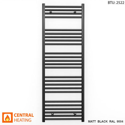 Matt Black Heated Towel Rail Radiator 600mm x 1400mm Straight