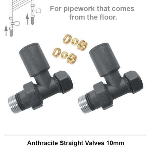 Standard Anthracite Straight Radiator Valves 10mm Pair