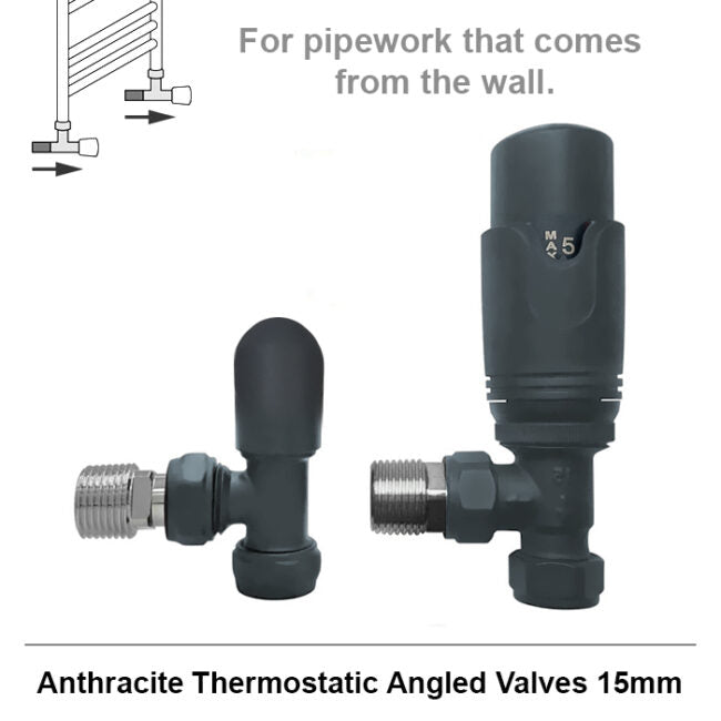 Standard Anthracite Angled Thermostatic Radiator Valves 15mm Pair