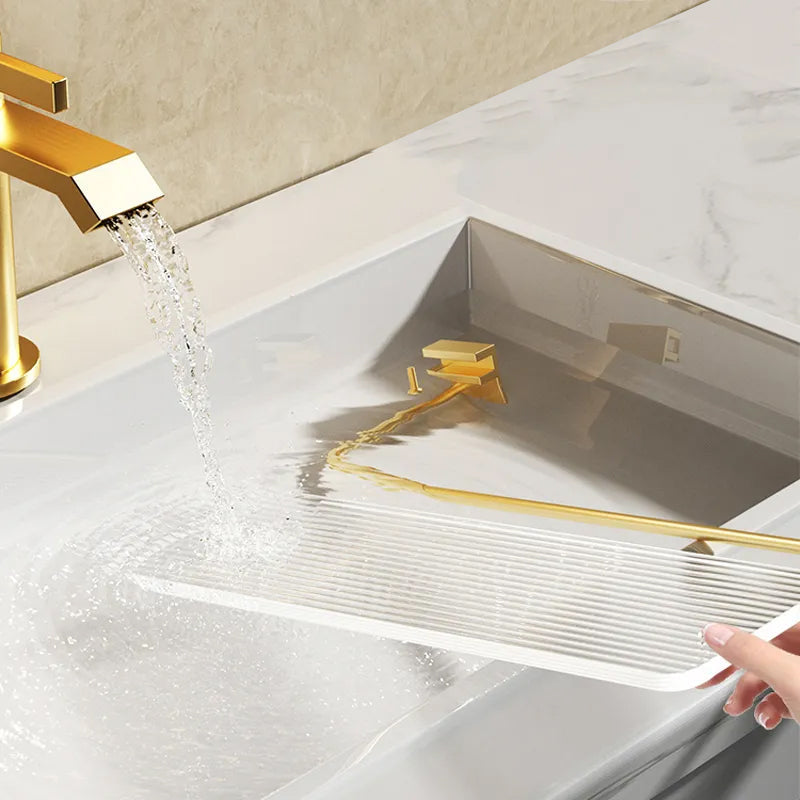 Bathroom Shelf Towel Hanger Gold Detail Transparent Wall Mounted Shelf Organizer