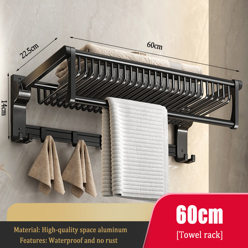 Black Towel Rail Holder Wall Mounted Rack Shelf With Mesh