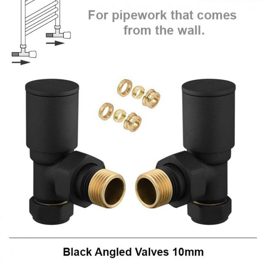 Standard Angled Radiator Valves – Matt Black 10mm Pair
