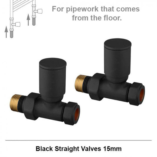 Standard Straight Radiator Valves - Matt Black 15mm Pair