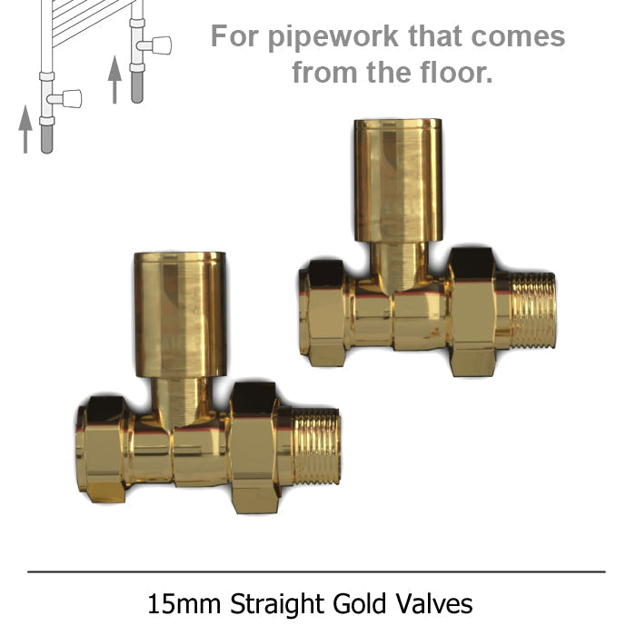 Standard Gold Straight Radiator Valves 15mm Pair
