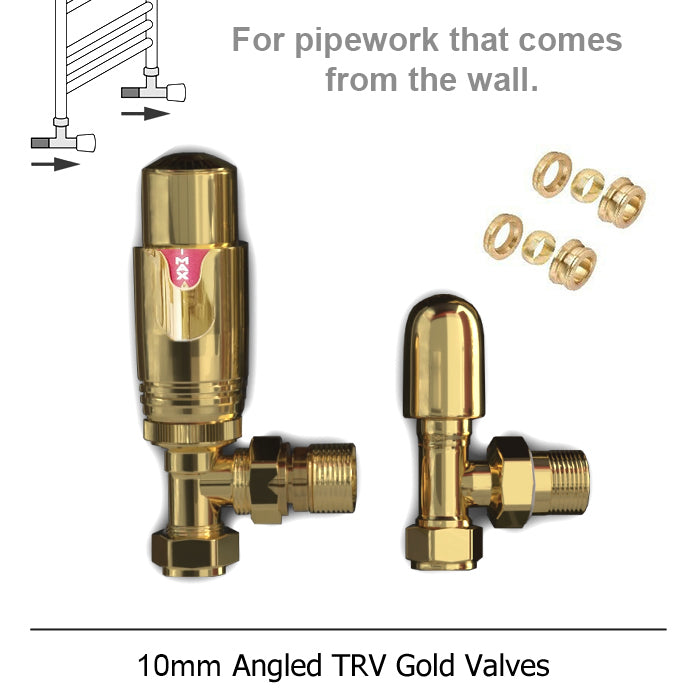 Standard Gold Angled Thermostatic Radiator Valves 10mm Pair