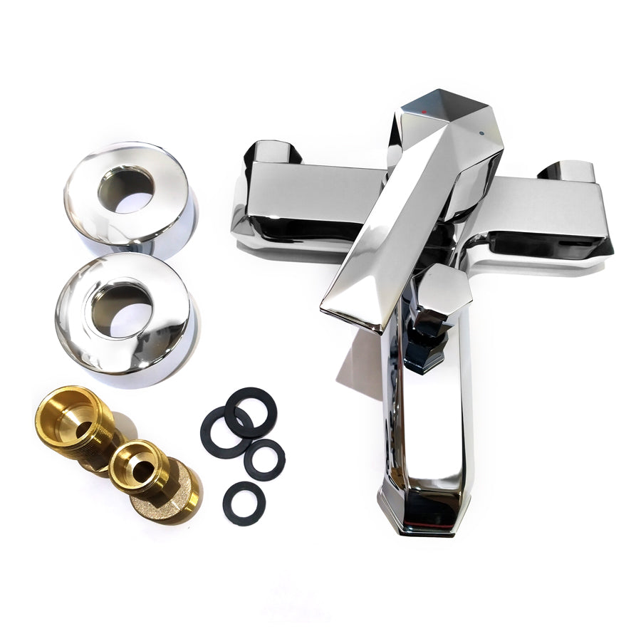 Bath Tap Wall Mounted Faucet Modern Brass Chrome Mixer For Bathroom