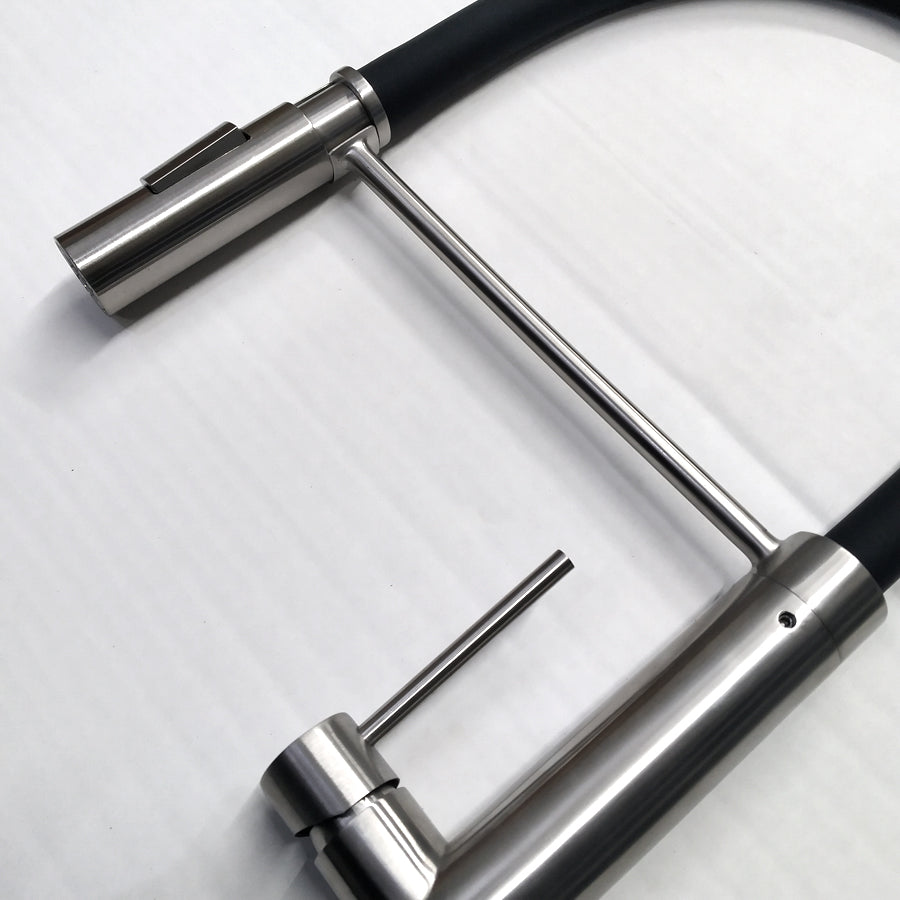 Stainless Steel Kitchen Faucet 360 Flexible Bendable Swivel Dual Spray Chrome Tap Mixer Black Hose Model KPY-3133