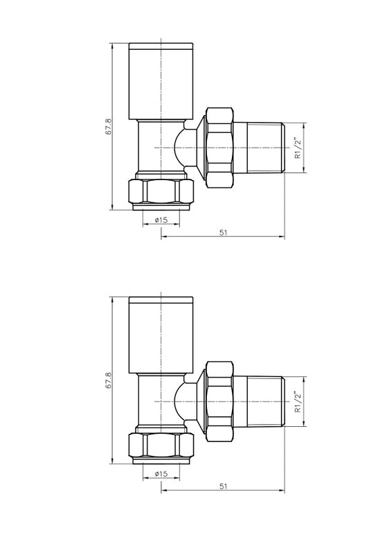 Standard Gold Angled Radiator Valves 10mm Pair