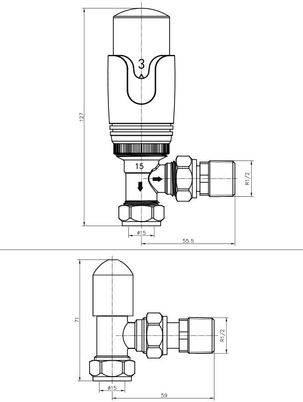 Standard Gold Angled Thermostatic Radiator Valves 10mm Pair