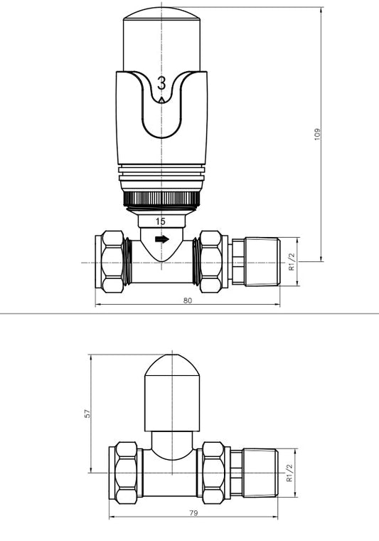 Standard Gold Straight Thermostatic Radiator Valves 15mm Pair