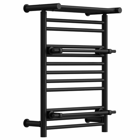 490 x 680mm Wide Black Heated Towel Rail Radiator Top Shelf & Two Towel Holder OSLO For Bathroom & Kitchen