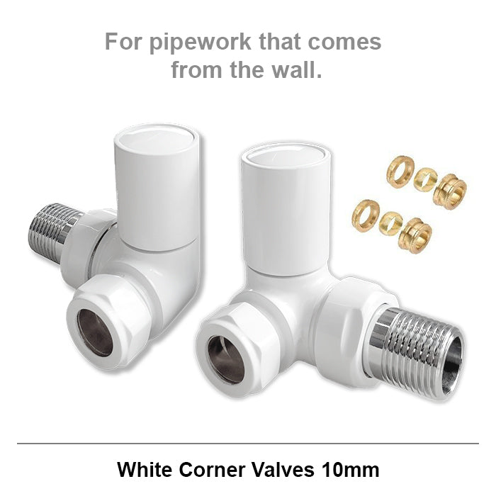 Standard White Round Corner Radiator Valves 10mm Pair