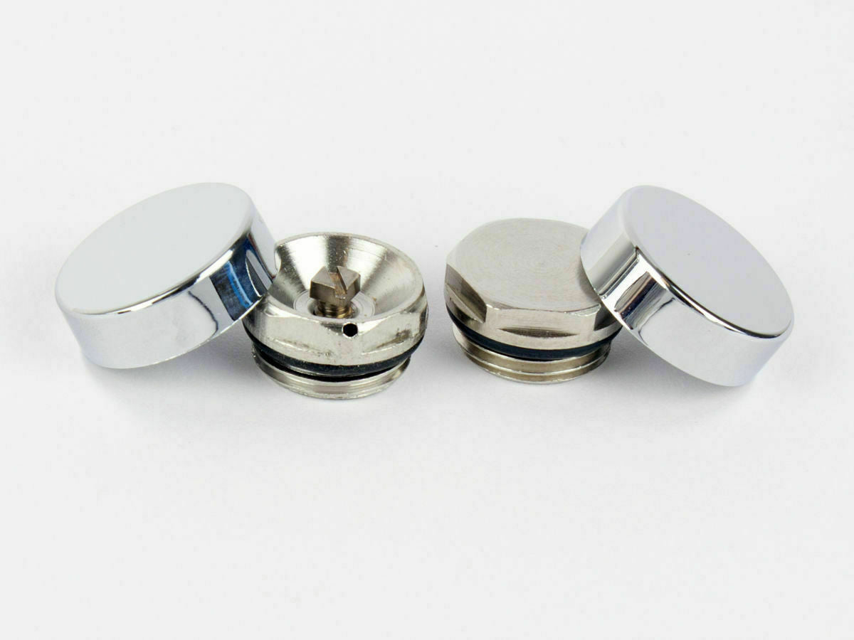 Chrome Cover Cap for Towel Rail Radiator and blanking plug + air vent valve