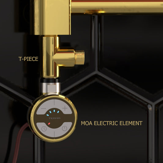 Terma Moa Gold Dual Fuel for Heated Towel Rails, Only T-Piece + Electric Element